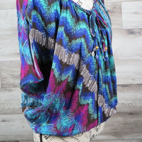 Scott* Women's V-Neck Tie Dolman‎ Sleeves Elastic Waist Blouse~ Size Small - Picture 6 of 14